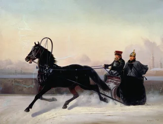 El emperador Nicolás I conduciendo en un trineo
